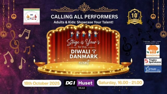 🌟 *Show Your Talent at the Biggest Diwali 'i' Danmark Event!* 🌟

*Kids, Adults, Group Performances – Everyone’s Welcome!* 🎭🎤✨

It’s your time to shine! The stage is yours at grand Diwali celebration. Whether you are a solo performer or part of a group, we invite you to showcase your talent and make this Diwali unforgettable.

🎤 Event Highlights:
• Open to All Ages: Kids, adults, everyone can participate.
• Diverse Performances: Singing, dancing, acting, or any unique talent.
• Group Acts: Gather your friends or family and perform together.

📅 Registration Details:
• Registration Open Now: Secure your spot and get ready to rock the stage.

How to Register:
• Send your details to +45 51813133(IAD) WhatsApp or SMS 

Get ready to light up the stage and add sparkle to Diwali celebration. We can't wait to see your amazing performances!

#Diwali #DiwaliinDenmark #IAD #IndianAssociationDenmark #festivaloflights #Vejle #DGIhusetvejle #CelebrationOfLight
