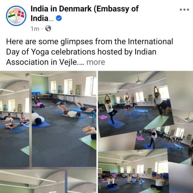 ✨ Memories from International Day of Yoga 2026 in Vejle! ✨

​Our hearts are full! Thank you for turning up with your yoga mats, water bottles, and best smiles to celebrate with IAD at Foreningernes Hus. 🇩🇰🇮🇳

​Together, we breathed, stretched, and found our inner calm.

​🕊️ A Special Note of Gratitude: We extend our heartfelt thanks to the Embassy of India in Denmark for their invaluable support and encouragement in making this celebration a resounding success. 

​#YogaInDenmark #InternationalDayOfYoga2026 #IAD #IndianEmbassyDenmark #Vejle YogaCommunity HealthyLiving Gratitude IDY2026

EmbassyofIndia Denmark Danish Culture Institute India Embassy of Denmark in India