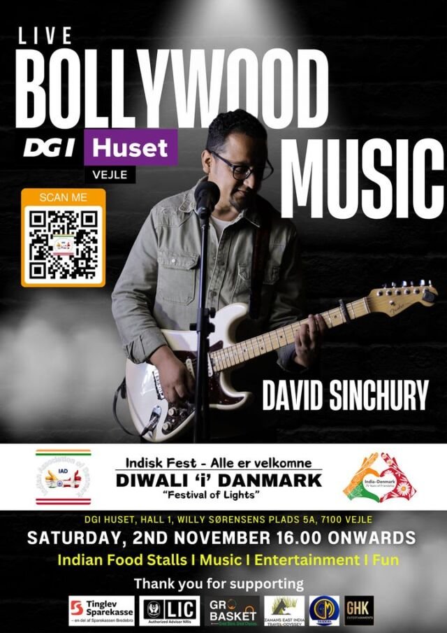 LIVE BOLLYWOOD MUSIC!!! Festival of Lights - Diwali 'i' Danmark Fest 

The clock is ticking! ⏳ 𝐎𝐧𝐥𝐲 𝟏𝟐 𝐝𝐚𝐲𝐬 𝐫𝐞𝐦𝐚𝐢𝐧 𝐟𝐨𝐫 𝐫𝐞𝐠𝐢𝐬𝐭𝐫𝐚𝐭𝐢𝐨𝐧𝐬!!! 𝐇𝐚𝐯𝐞 𝐲𝐨𝐮 𝐬𝐞𝐜𝐮𝐫𝐞𝐝 𝐲𝐨𝐮𝐫 𝐬𝐩𝐨𝐭.. 𝐃𝐢𝐰𝐚𝐥𝐢 - 𝐅𝐞𝐬𝐭𝐢𝐯𝐚𝐥 𝐨𝐟 𝐋𝐢𝐠𝐡𝐭𝐬 𝐄𝐯𝐞𝐧𝐭 𝐨𝐧 𝐍𝐨𝐯𝐞𝐦𝐛𝐞𝐫 𝟐! 🎆🌟 𝐃𝐨𝐧'𝐭 𝐦𝐢𝐬𝐬 𝐨𝐮𝐭—𝐫𝐞𝐠𝐢𝐬𝐭𝐞𝐫 𝐧𝐨𝐰 𝐭𝐨 𝐞𝐱𝐩𝐞𝐫𝐢𝐞𝐧𝐜𝐞 𝐚 𝐧𝐢𝐠𝐡𝐭 𝐨𝐟 𝐯𝐢𝐛𝐫𝐚𝐧𝐭 𝐜𝐮𝐥𝐭𝐮𝐫𝐞, 𝐟𝐨𝐨𝐝, 𝐥𝐚𝐮𝐠𝐡𝐭𝐞𝐫, 𝐚𝐧𝐝 𝐜𝐞𝐥𝐞𝐛𝐫𝐚𝐭𝐢𝐨𝐧! 🪔🎭 https://indianassociationdenmark.com/iad/diwali2024/

David Sinchury is an ace guitarist, multi-instrumentalist, composer, and singer-songwriter from India who has been part of various Bollywood projects and films. 𝑫𝒂𝒗𝒊𝒅 𝒉𝒂𝒔 𝒄𝒐𝒍𝒍𝒂𝒃𝒐𝒓𝒂𝒕𝒆𝒅 𝒘𝒊𝒕𝒉 𝑩𝒐𝒍𝒍𝒚𝒘𝒐𝒐𝒅 𝒍𝒆𝒈𝒆𝒏𝒅𝒔 𝒍𝒊𝒌𝒆 𝑱𝒂𝒗𝒆𝒅 𝑨𝒌𝒉𝒕𝒂𝒓, 𝑯𝒂𝒓𝒊𝒉𝒂𝒓𝒂𝒏, 𝑺𝒉𝒂𝒂𝒏, 𝑳𝒆𝒔𝒍𝒊𝒆 𝑳𝒆𝒘𝒊𝒔, 𝑹𝒂𝒈𝒉𝒂𝒗 𝑺𝒂𝒄𝒉𝒂𝒓, 𝑨𝒎𝒂𝒂𝒍 𝑴𝒂𝒍𝒊𝒌, 𝑺𝒉𝒂𝒔𝒉𝒘𝒂𝒕 𝑺𝒂𝒄𝒉𝒅𝒆𝒗, 𝑫𝒂𝒓𝒔𝒉𝒂𝒏 𝑹𝒂𝒗𝒂𝒍, 𝑨𝒏𝒌𝒊𝒕 𝑻𝒊𝒘𝒂𝒓𝒊, 𝑹𝒐𝒎𝒚, 𝒂𝒏𝒅 𝒎𝒐𝒓𝒆. After dazzling with the industry's finest, he brought his talents to Denmark to join his wife and founded Jamlab-Danmark, a vibrant music school where he teaches a range of instruments and styles. David has swiftly become a sought-after music teacher, blending his extensive experience and unique style into every lesson. 

Music School: https://www.facebook.com/share/tLWPz9nvpqDd6As6/

David Sinchury Embassy of Denmark in India Indian Association of Denmark - IAD Indian Council For Cultural Relations Danish Cultural Institute India Vejle Kommune VisitVejle Vejle, Denmark Vejle Amts Folkeblad 

#IADDiwali2024 #FestivalOfLights #CommunitySpirit #DiwaliCelebration #DiwaliVejle #vejle #bollywood #bollywoodsongs #BollywoodLive #singer